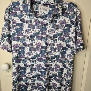 Original Penguin Men's White and Blue Graphic Shirt